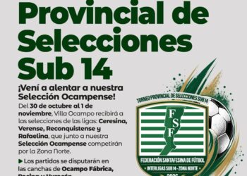 VILLA OCAMPO SERÁ SEDE DEL 1.º TORNEO PROVINCIAL DE SELECCIONES SUB 14 DE FÚTBOL.