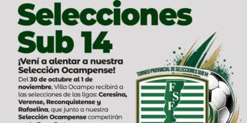 VILLA OCAMPO SERÁ SEDE DEL 1.º TORNEO PROVINCIAL DE SELECCIONES SUB 14 DE FÚTBOL.